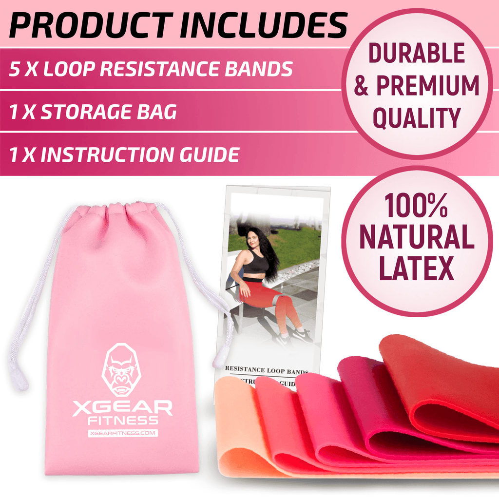XGear Fitness Loop Resistance Band Set of 5 for Women with Carry Bag