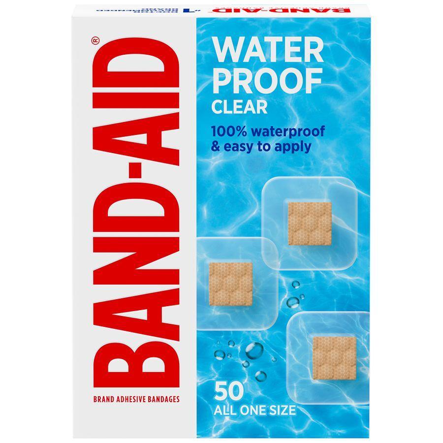 BAND-AID® Waterproof Clear Adhesive Bandage, 7/8" x 7/8", 50-Pack