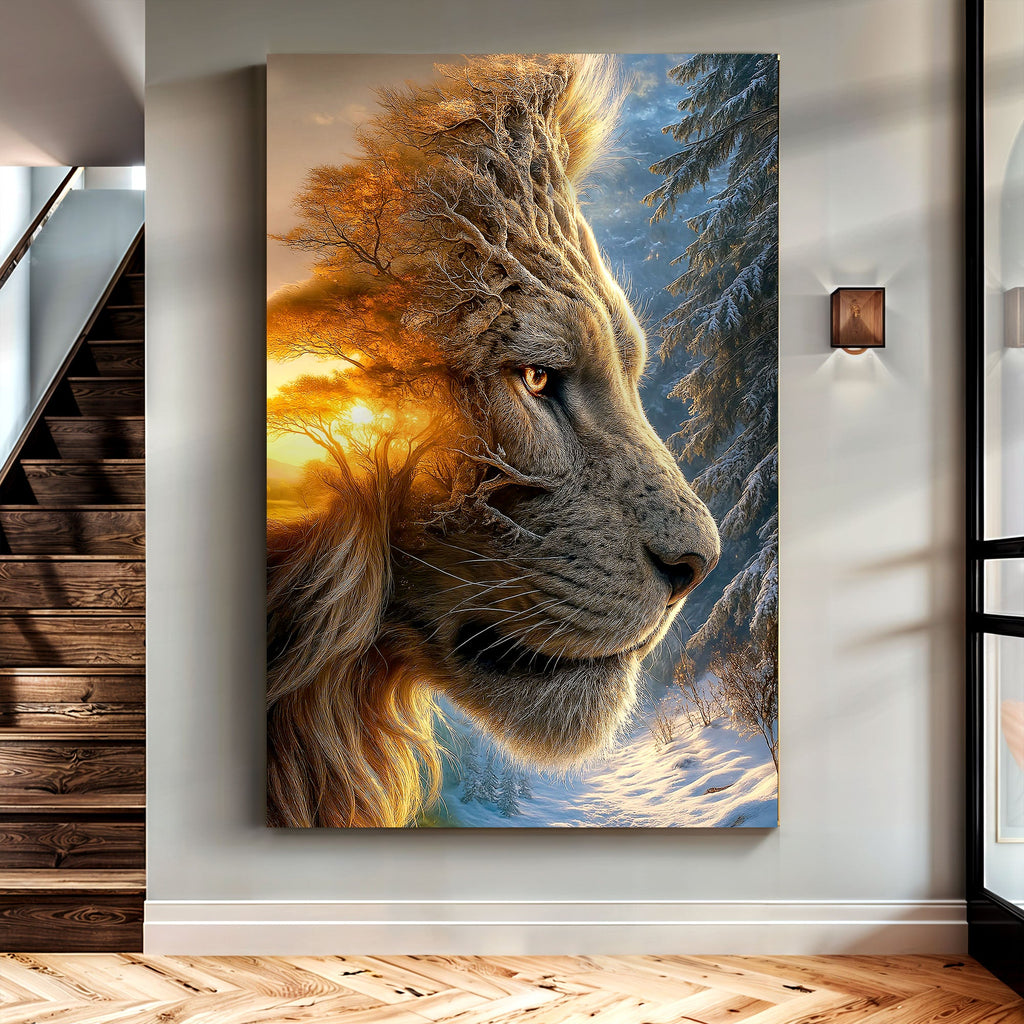 Lion Winter Summer Surrealism Wall Art