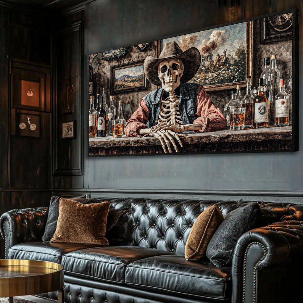 Skeleton Cowboy Barman At Western Saloon Wall Art