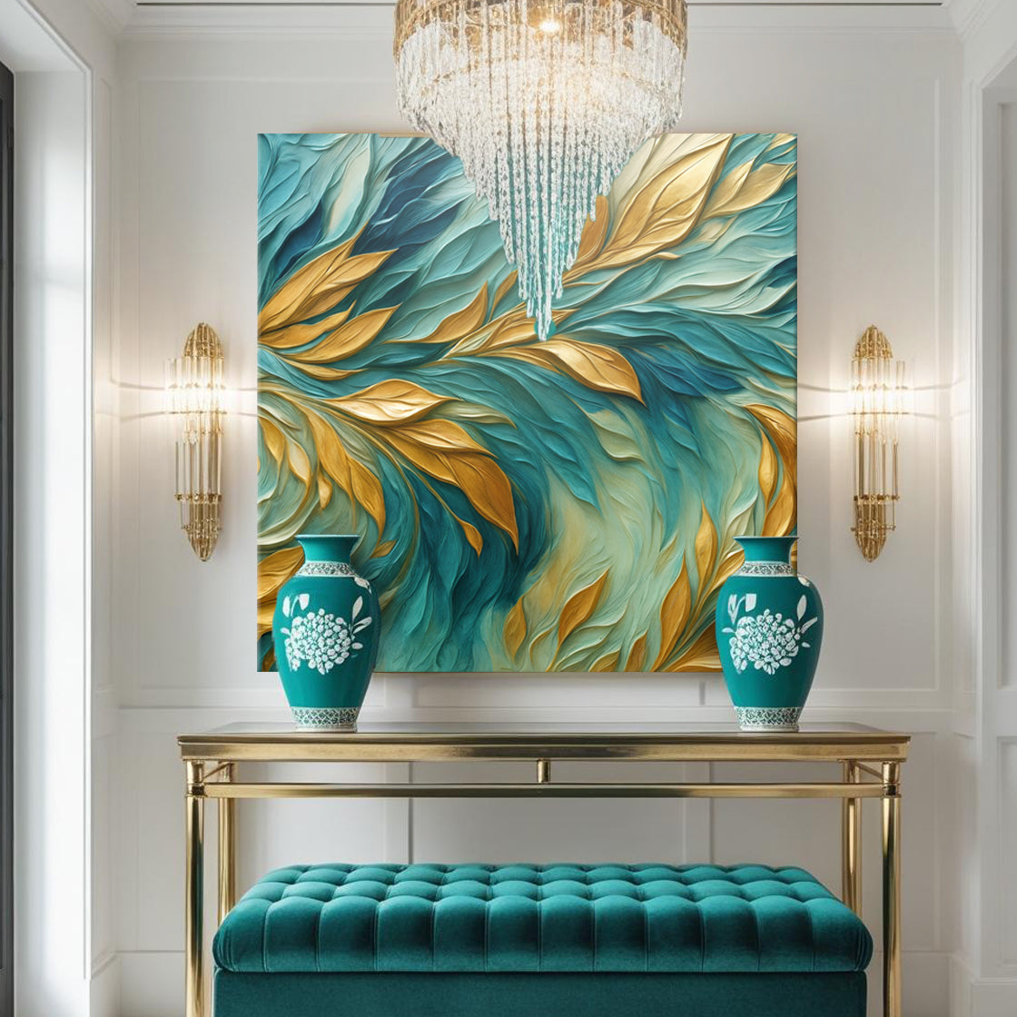 Abstract Gold And Blue Frosty Wall Art