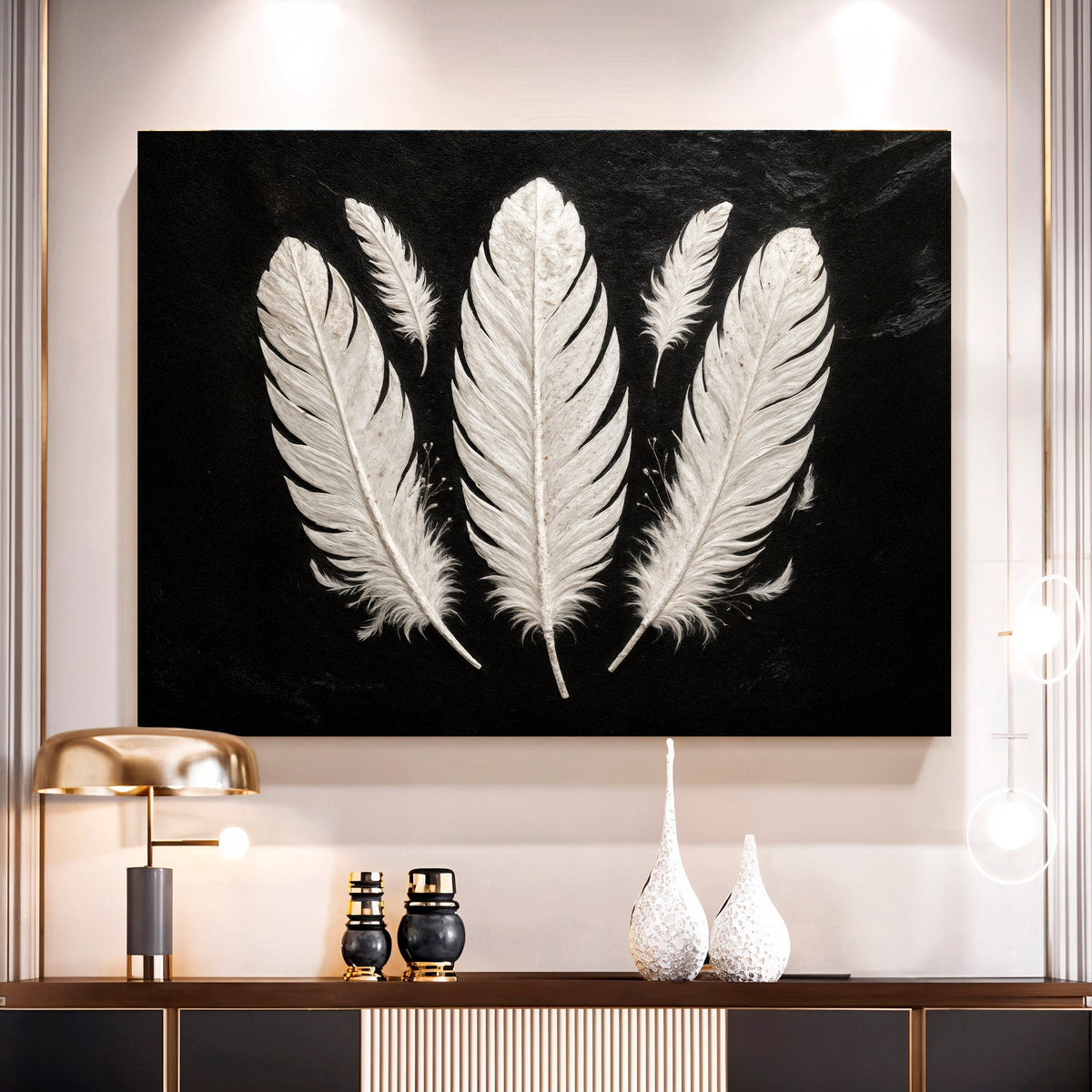 Minimalist Monochrome Feather Wall Art