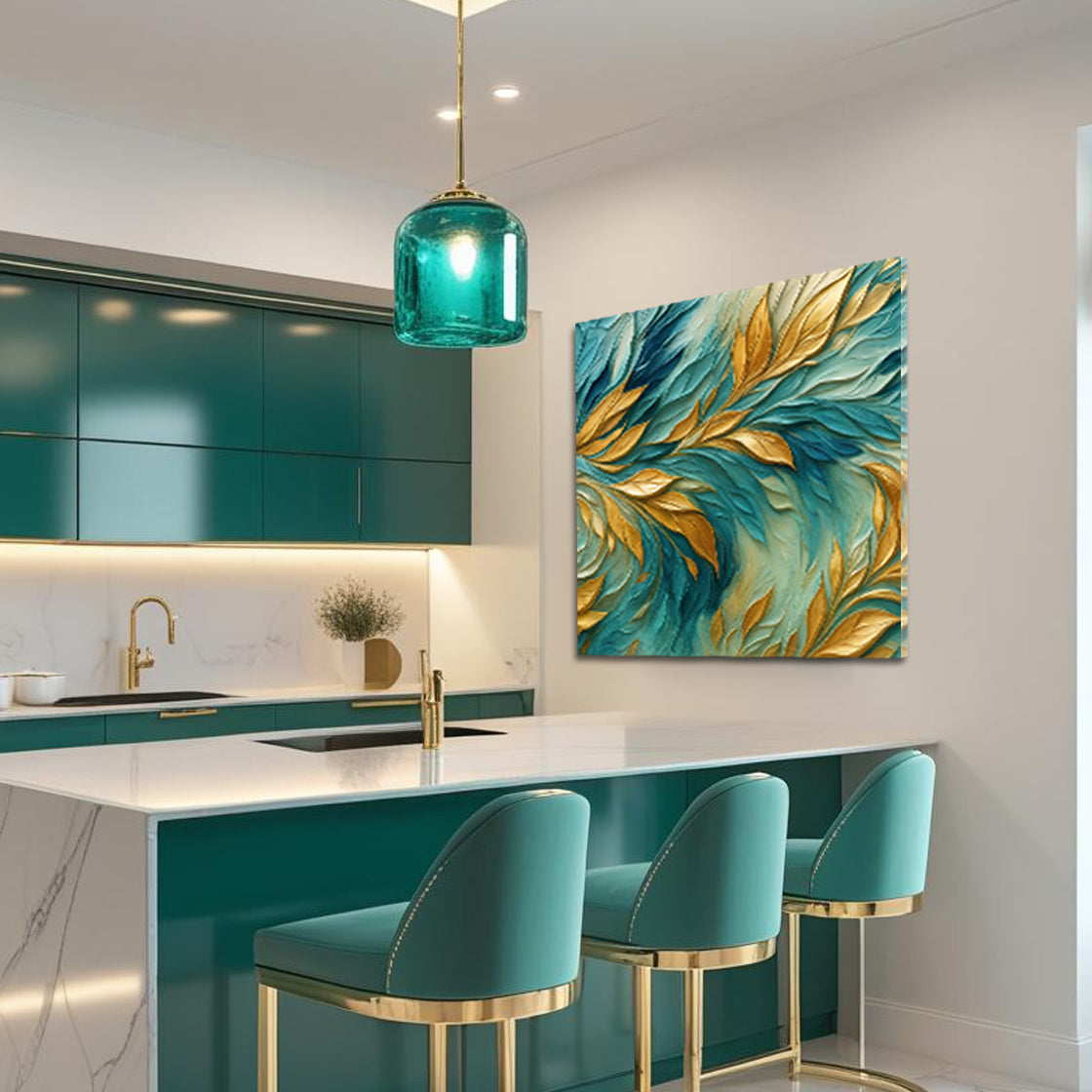 Abstract Gold And Blue Frosty Wall Art
