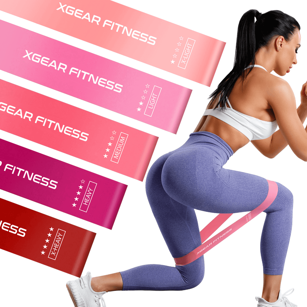 XGear Fitness Loop Resistance Band Set of 5 for Women with Carry Bag