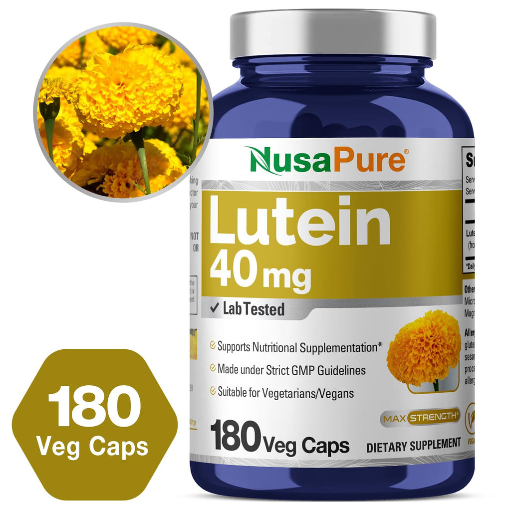 NusasPure Lutein - Suitable for Vegetarian/Vegan, Non - GMO - 40 mg - 180 Capsules