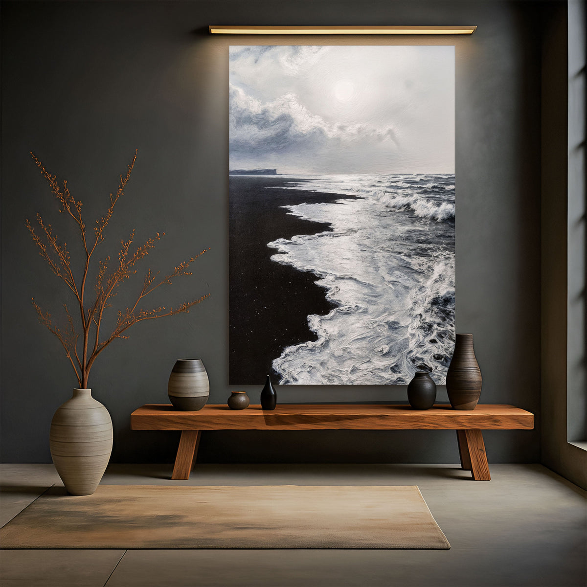 Black & White Waves Abstract  Wall Art