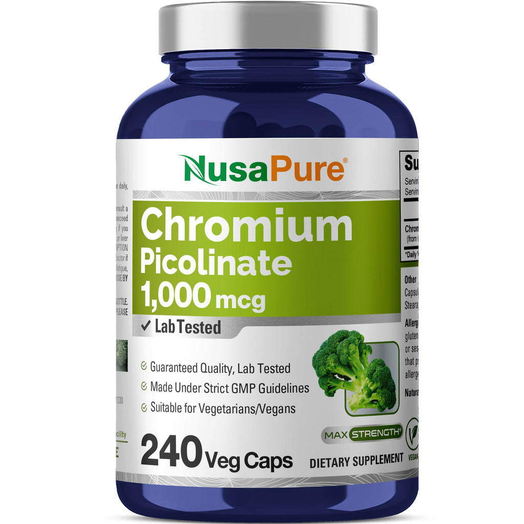 NusaPure Chromium Picolinate 1000mcg 240 Veggie Capsules (Non-GMO, Vegan)
