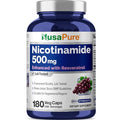 NusaPure Nicotinamide with Resveratrol (Vitamin B-3) 500 mg - 180 Vegetarian Caps (Non-GMO & Vegan)