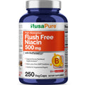 NusaPure FLUSH Free Niacin - Suitable for Vegetarian/Vegan, Non - GMO - 500 mg - 250 Capsules