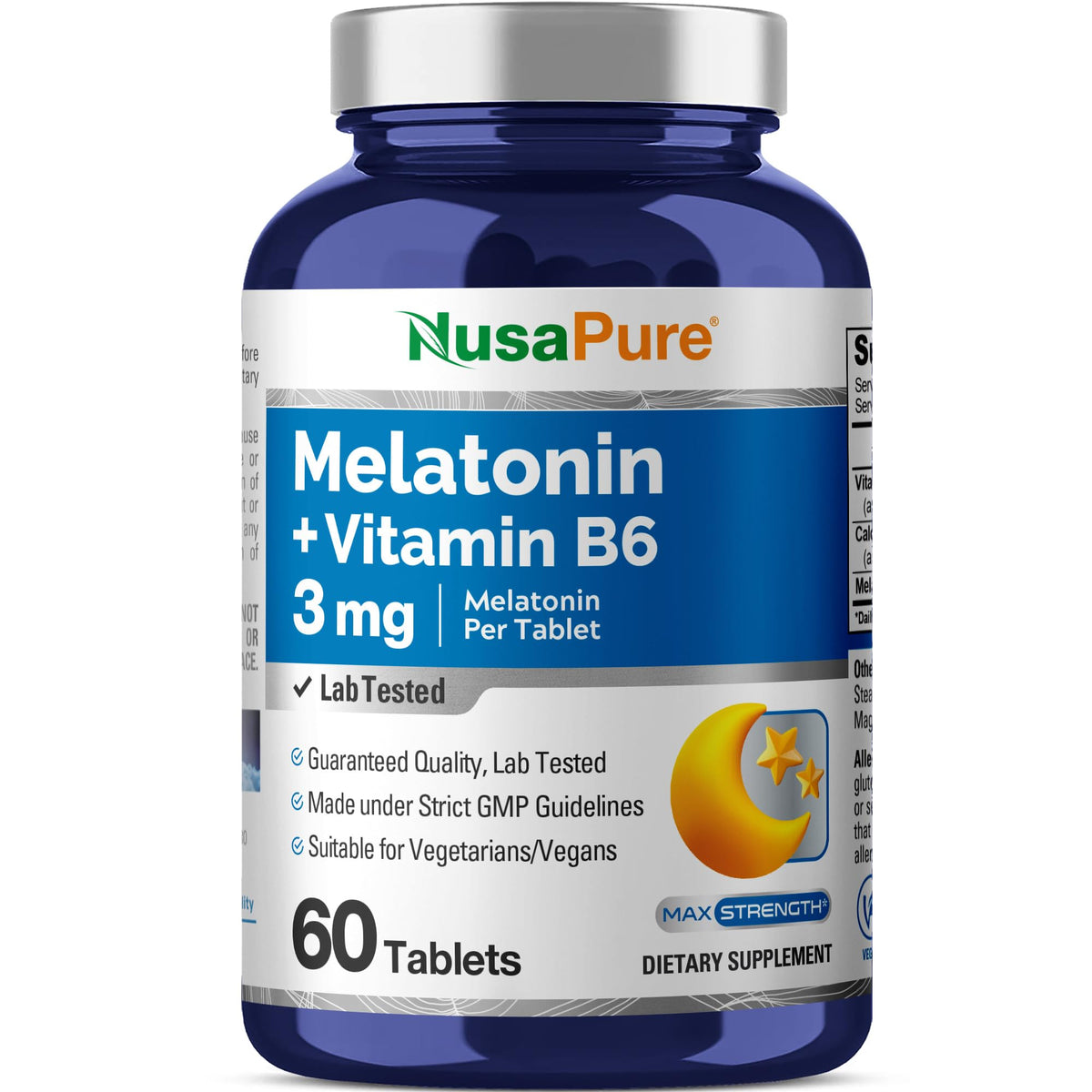 NusaPure Melatonin 3 mg 60 Tablets Vegetarian/Vegan, Non-GMO