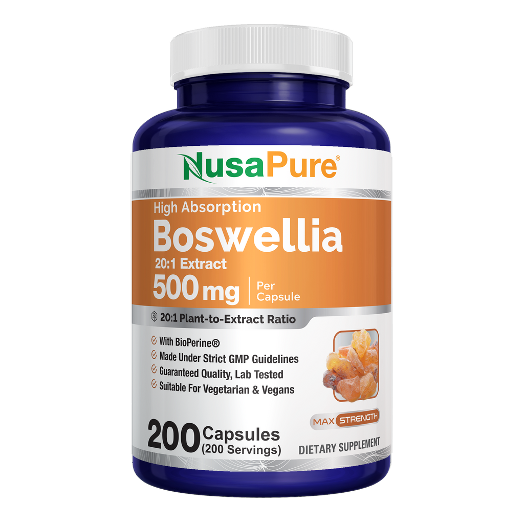 NusaPure Boswellia Serrata 500 mg Per Veggie Caps 200 Count (Ext. 20:1, Non-GMO, Vegetarian, Bioperine) Ayurvedic Herb: Indian Olibanum, Frankincense