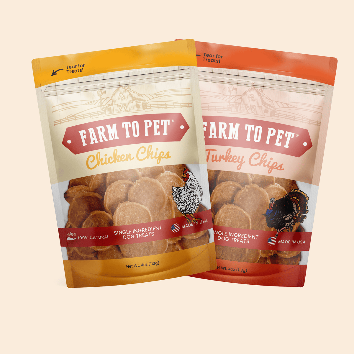 Turkey & Chicken Chip Dog Treat Duo | Single-Ingredient Poultry Treats for Dogs