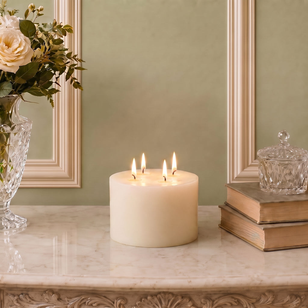 Giant 6 Inch Wide White Beeswax 4 Wick Candles 7 Sizes
