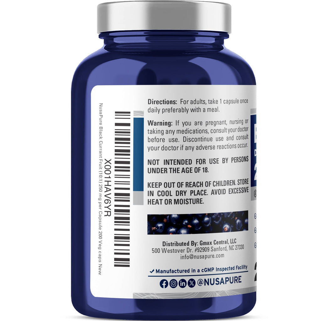 NusaPure Black Currant 10:1 Extract, 250 mg, per Veg Caps 200 Vegan, Non-GMO