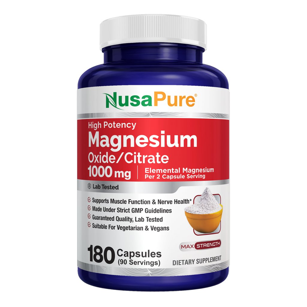 NusaPure Magnesium Oxide 1,000mg per Serving 180 Veggie Caps (Non-GMO, Vegan)