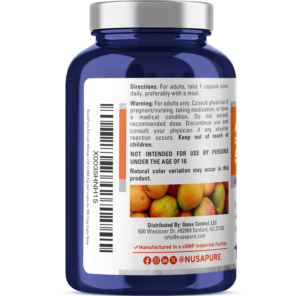 NusaPure African Mango 10:1 Extract, 500 mg per Veggie Caps 180 Capsules (Non-GMO, Vegan)