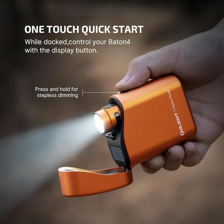 OLIGHT BATON4KITOG Baton 4 Powerful EDC Flashlight 1300 Lumens - Orange-Premium (With Charging Case)