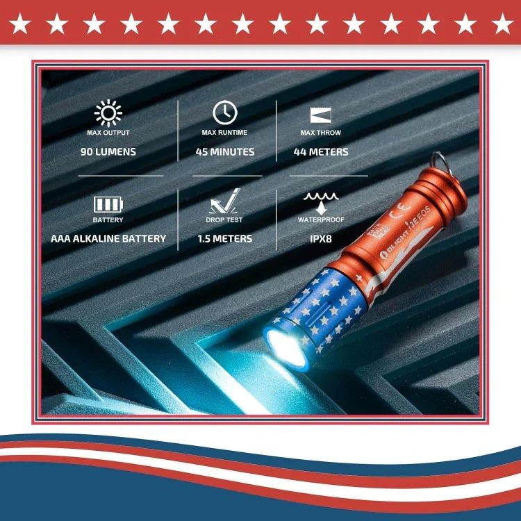 OLIGHT I3ESTARSSTRIPES i3E EOS Keychain Flashlight - Stars & Stripes Edition