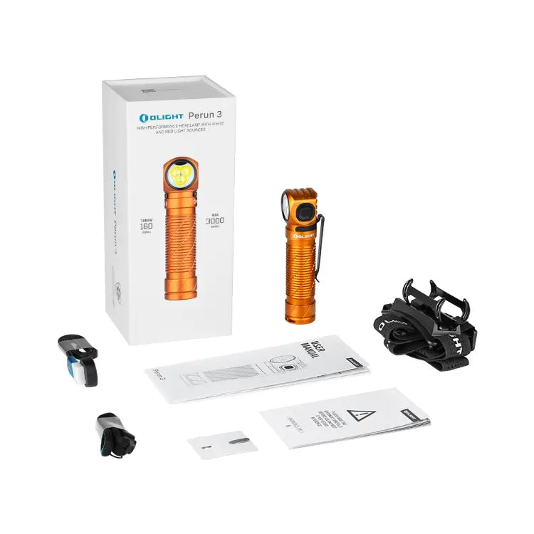 OLIGHT PERUN3OG Perun 3 Headlamp 3000 Lumens White Light and Red Light - Orange