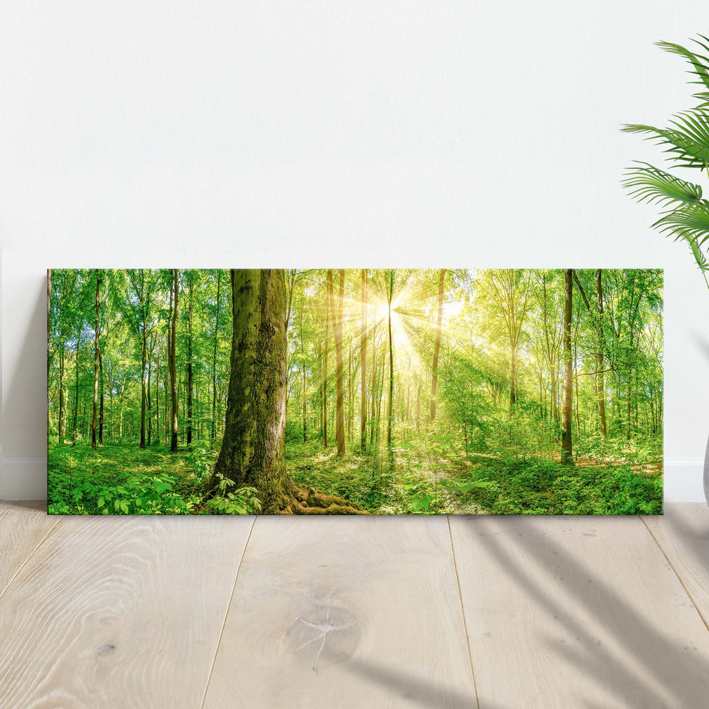 Golden Rays Into The Forest Canvas Wall Art