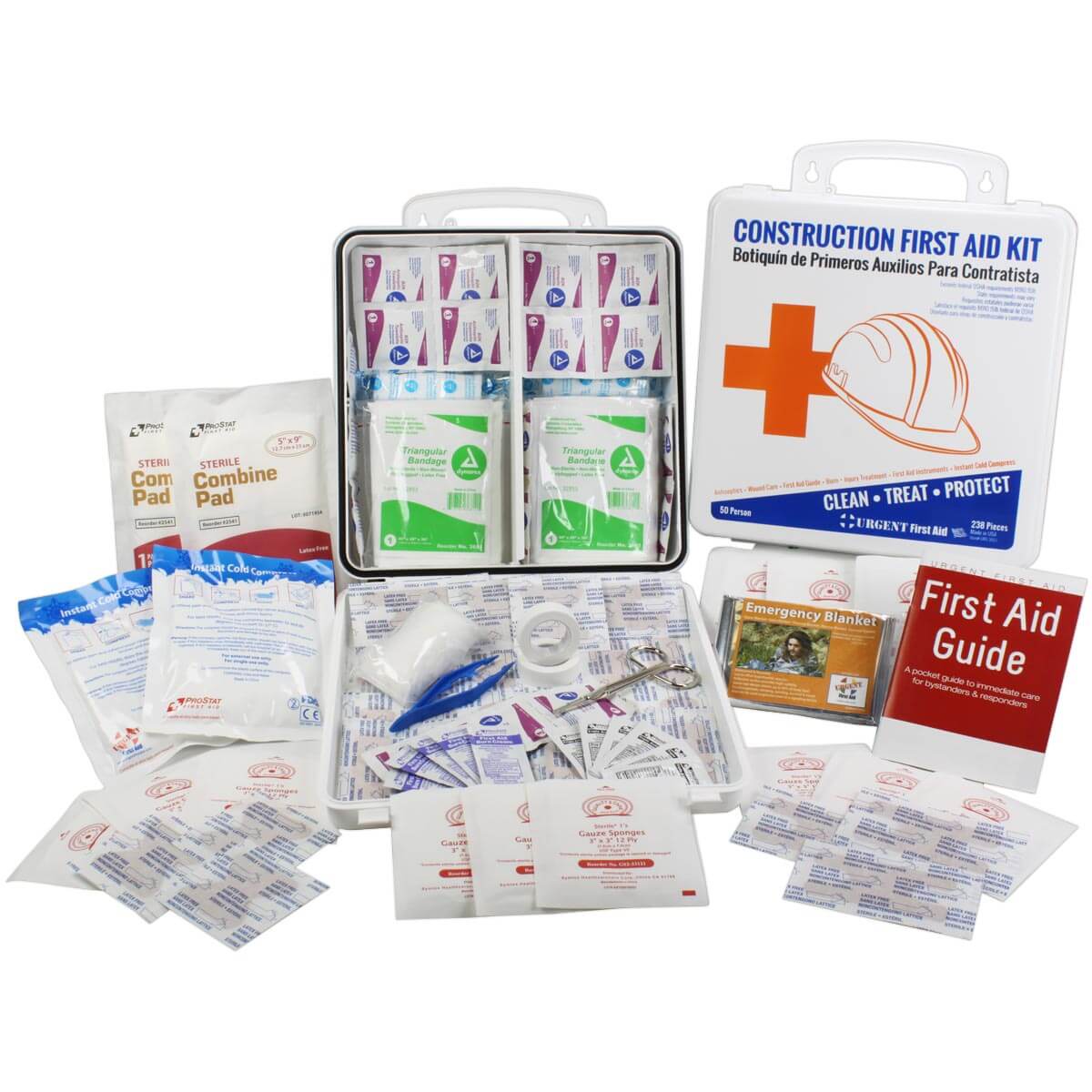 Bilingual OSHA Contractors First Aid Kit for Job Sites up to 50 People, 238 pieces