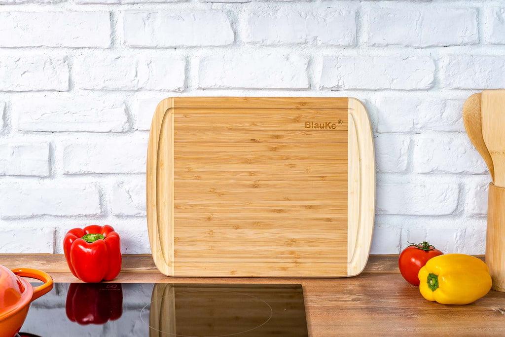 Large Wood Cutting Board for Kitchen 14x11 inch - Bamboo Chopping Board with Juice Groove - Wooden Serving Tray