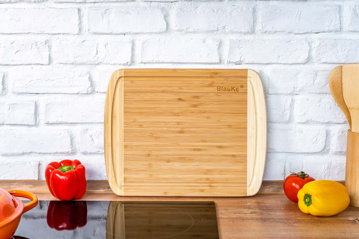 Large Wood Cutting Board for Kitchen 14x11 inch - Bamboo Chopping Board with Juice Groove - Wooden Serving Tray