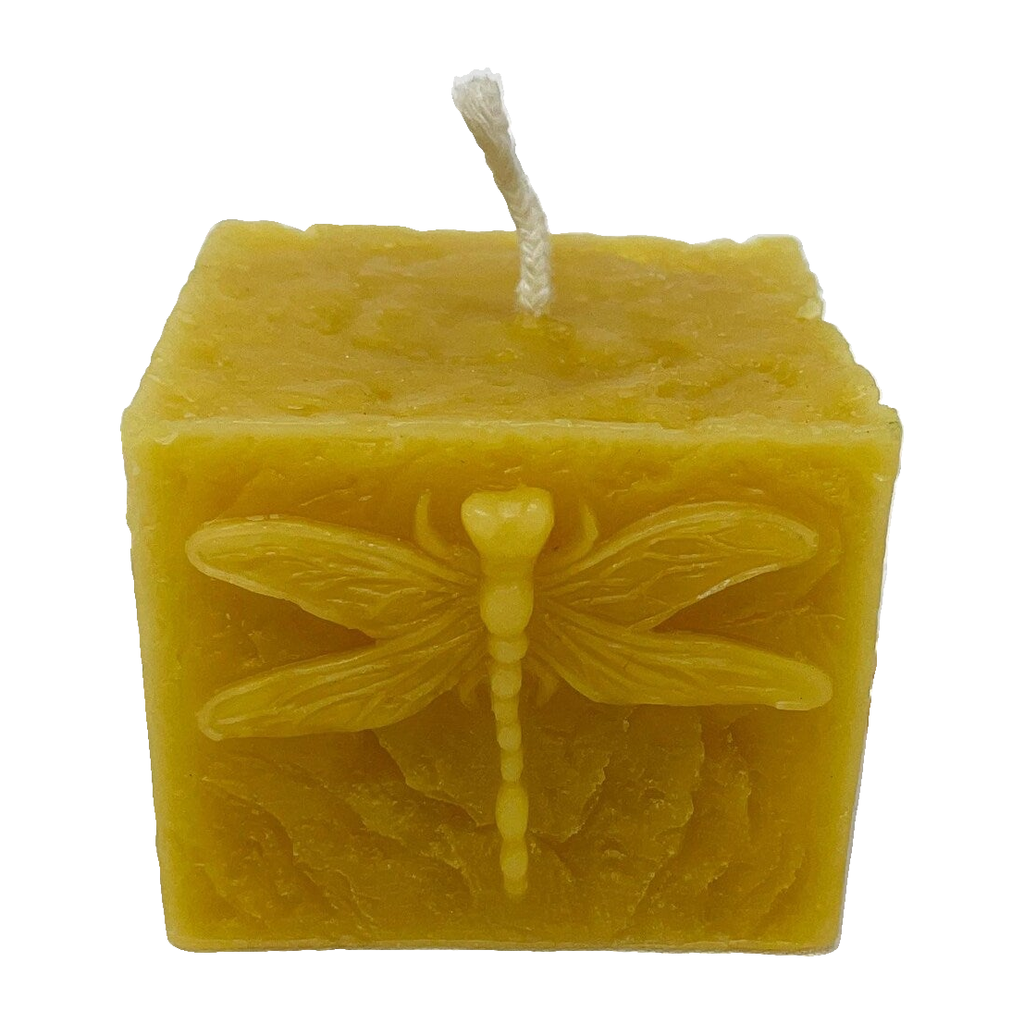 Square Dragonfly Beeswax Pillar Candle