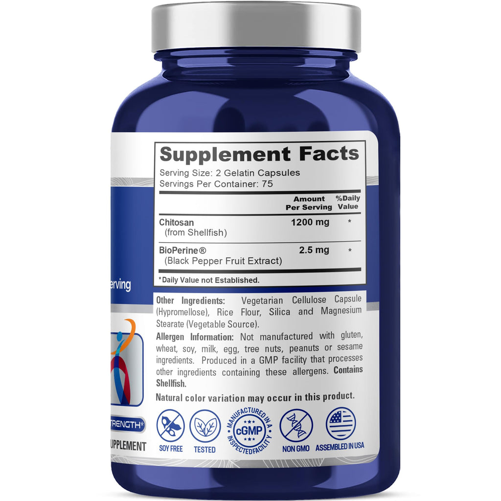 NusaPure Chitosan 1200mg 150 Caps (Non-GMO & Soyfree) with Bioperine