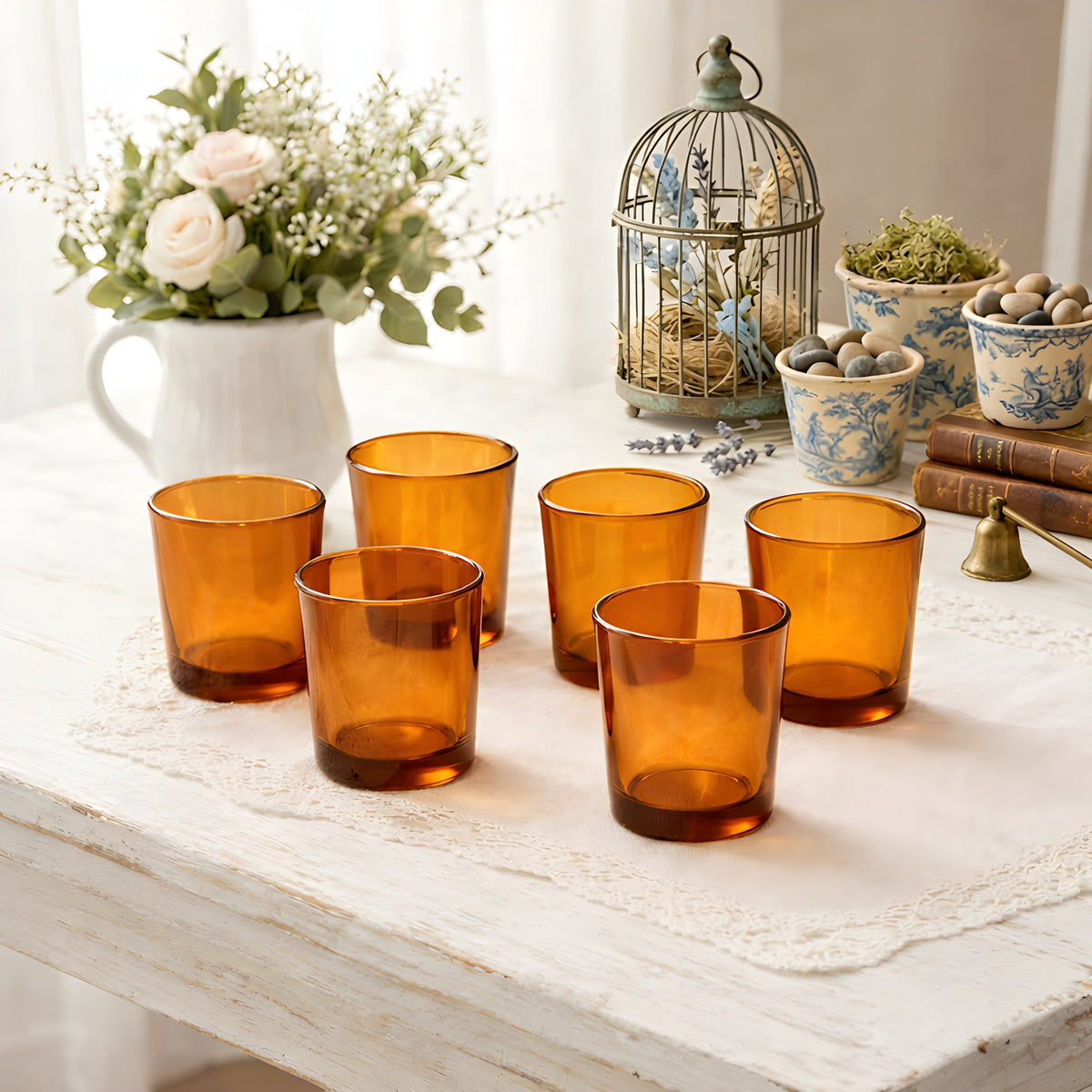 Amber Glass Votive Candle Holder