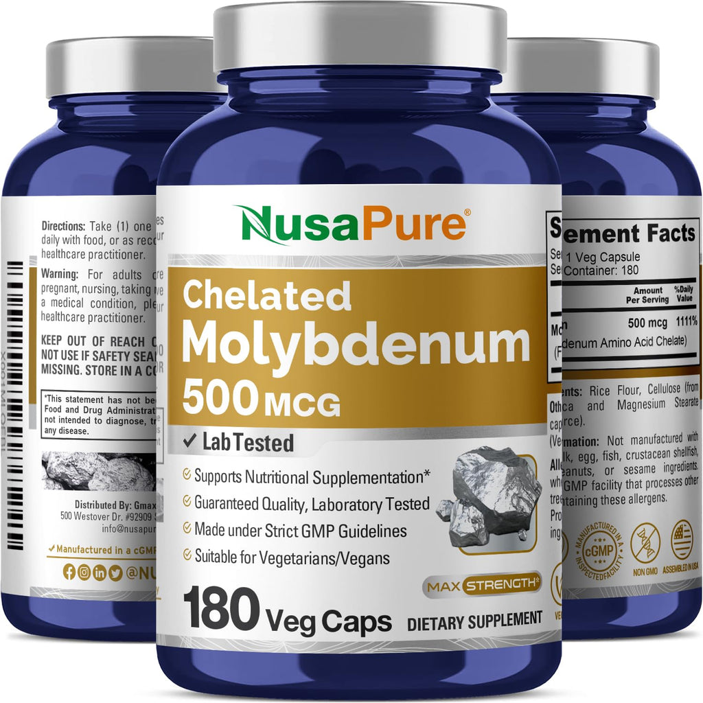 NusaPure Chelated Molybdenum 500 mcg 180 Vegetarian Caps (Vegan, Non-GMO)