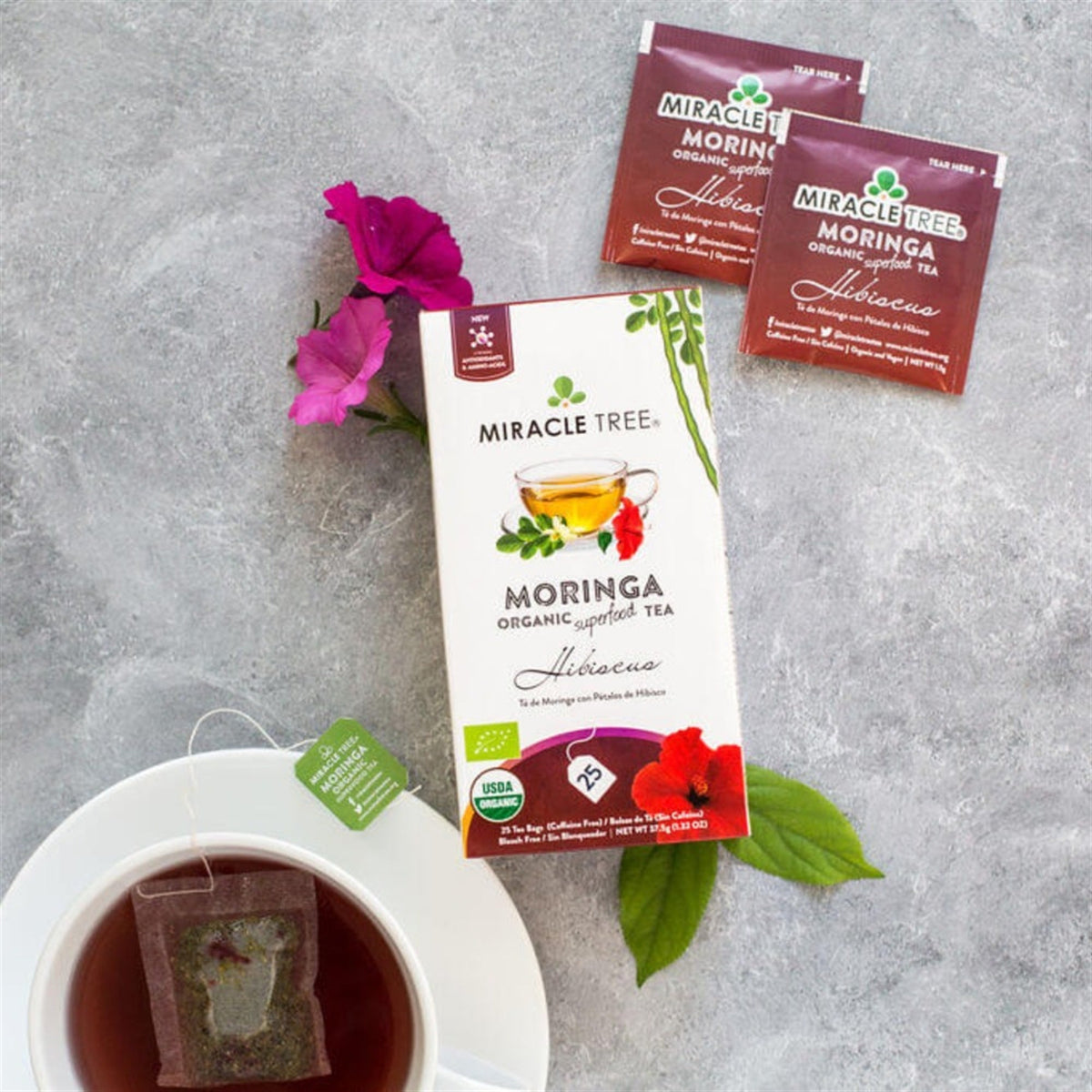 Organic Moringa Tea - Hibiscus - Caffeine-Free Herbal Tea