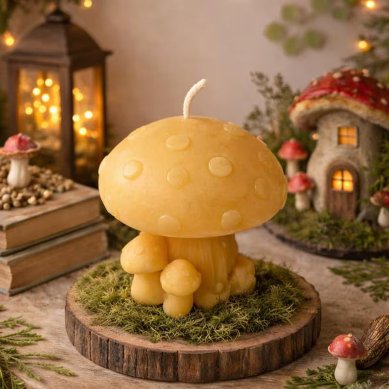 Whimsical Mushroom Beeswax Candle