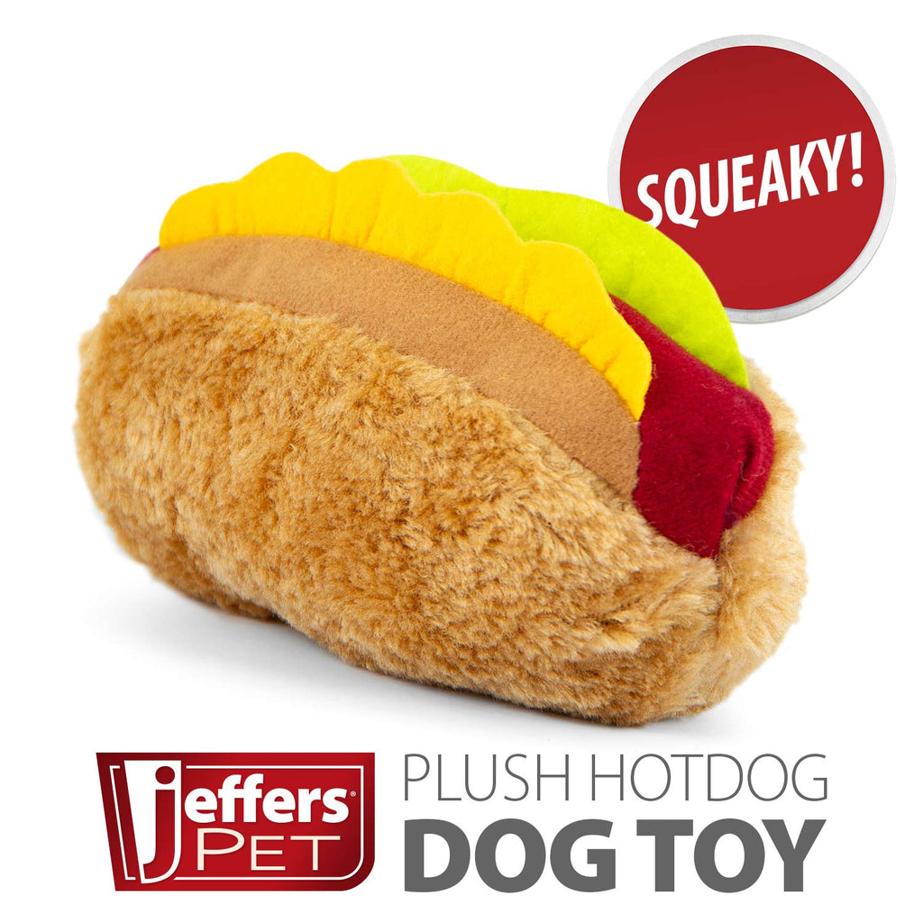 Jeffers American Grill Time Plush Squeaker Dog Toys - Hamburger or Hot Dog