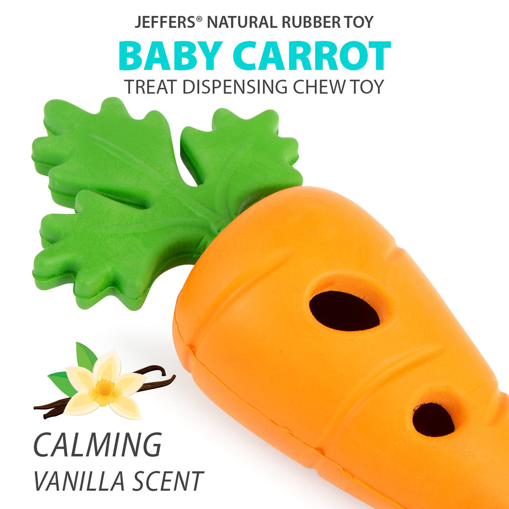 Jeffers Baby Carrot Natural Rubber Treat Dispensing Dog Dental Chew Toy