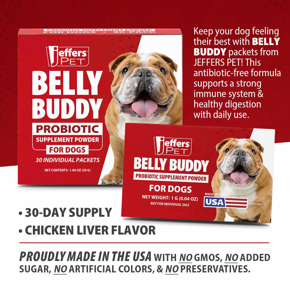 Jeffers BELLY BUDDY Probiotic Supplement Powder for Dogs – Multi-Strain Digestive & Immune Support