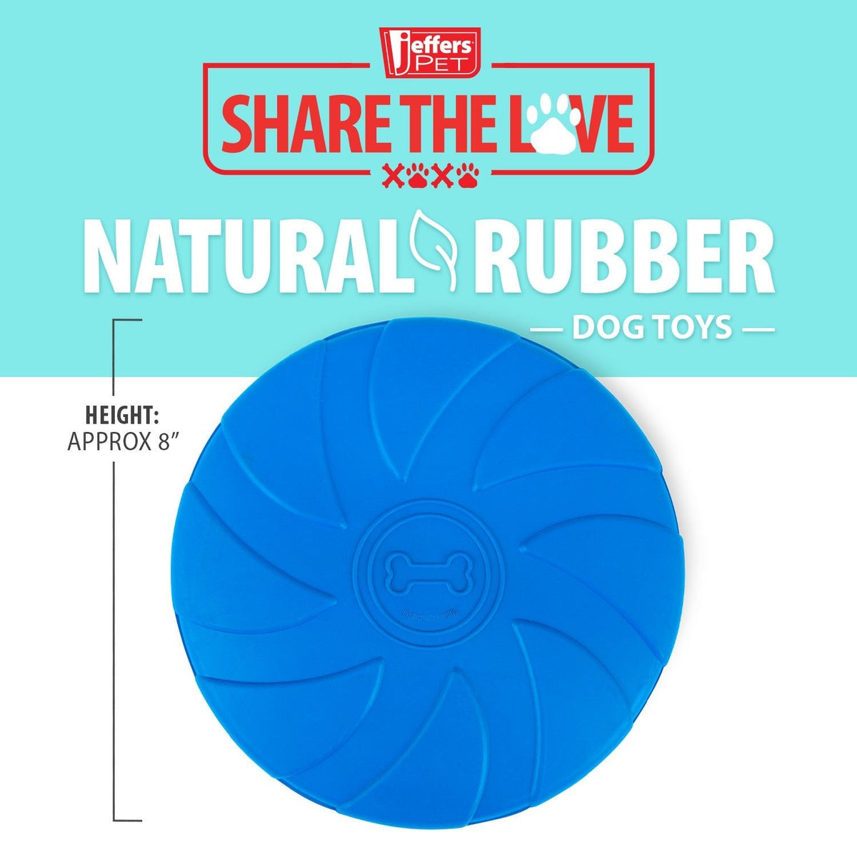 Jeffers Blue Bone Stamped Frisbee Natural Rubber 8 Inch Dog Toy for Fetching & Chewing