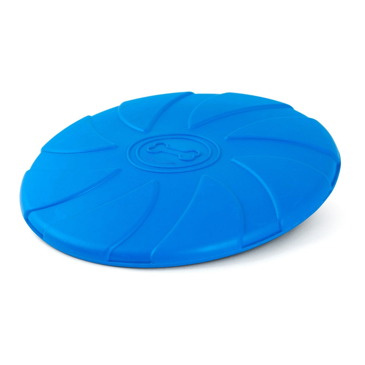 Jeffers Blue Bone Stamped Frisbee Natural Rubber 8 Inch Dog Toy for Fetching & Chewing