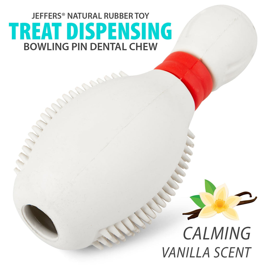 Jeffers Bowling Pin Natural Rubber Treat Dispensing Dental Chew Toy for Dogs