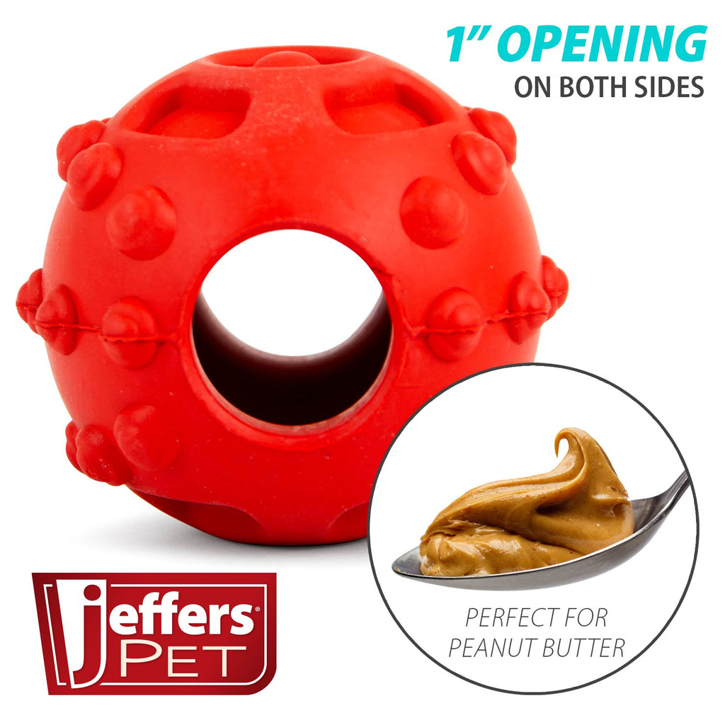 Jeffers Hollow Red Knobby Ball Natural Rubber Dental Treat Dispensing Dog Chew Toy