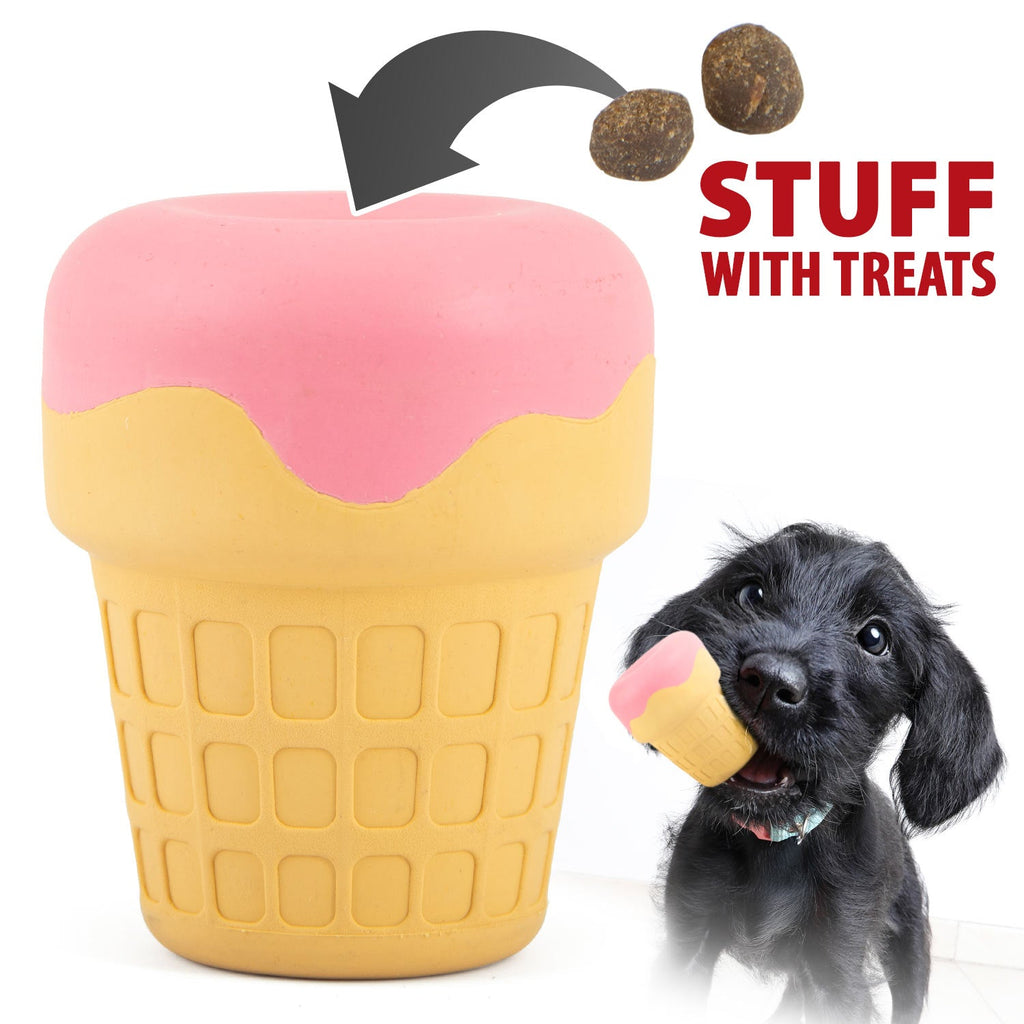Jeffers Ice Cream Cone Natural Rubber Stuffable Treat Dispensing Dental Dog Chew Toy
