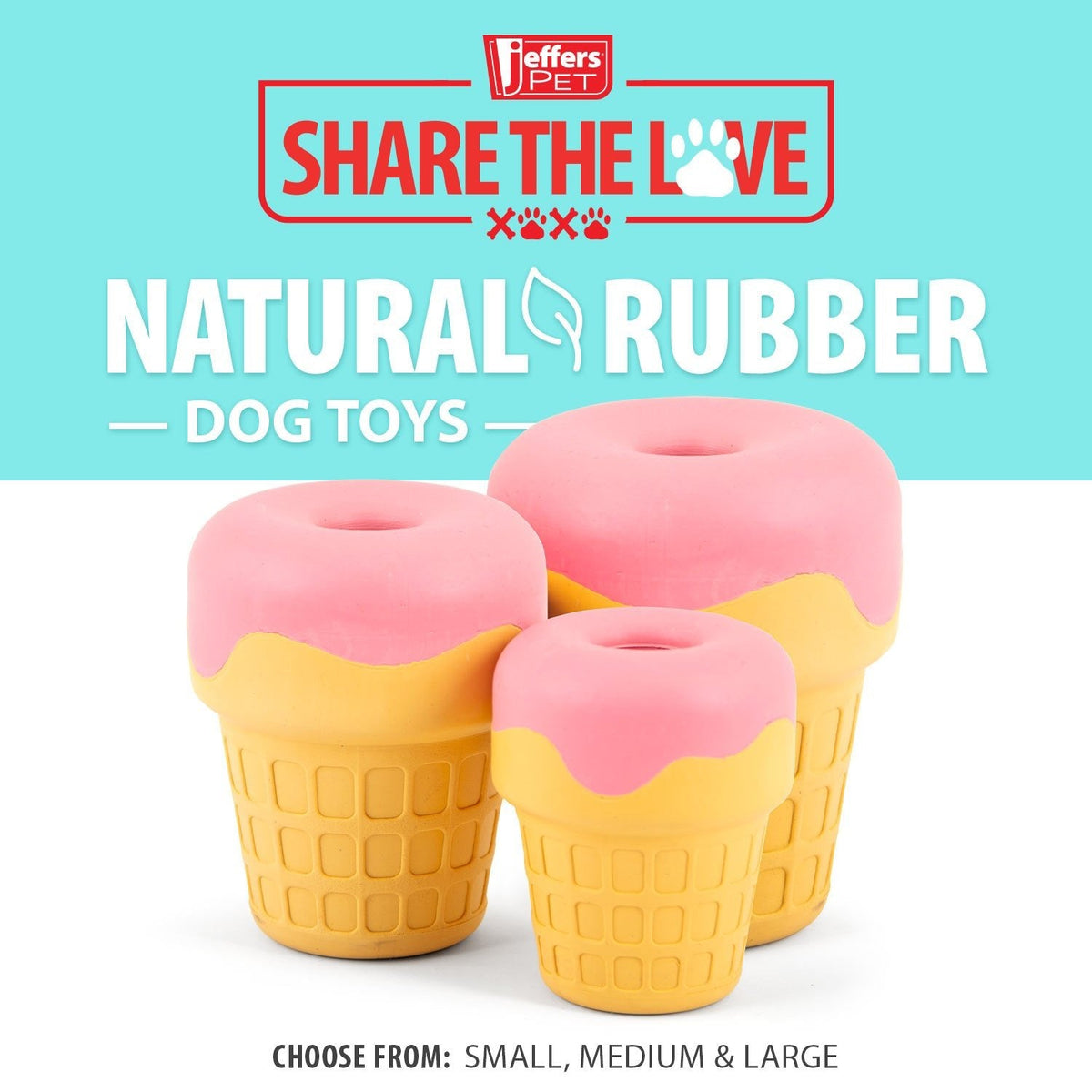 Jeffers Ice Cream Cone Natural Rubber Stuffable Treat Dispensing Dental Dog Chew Toy