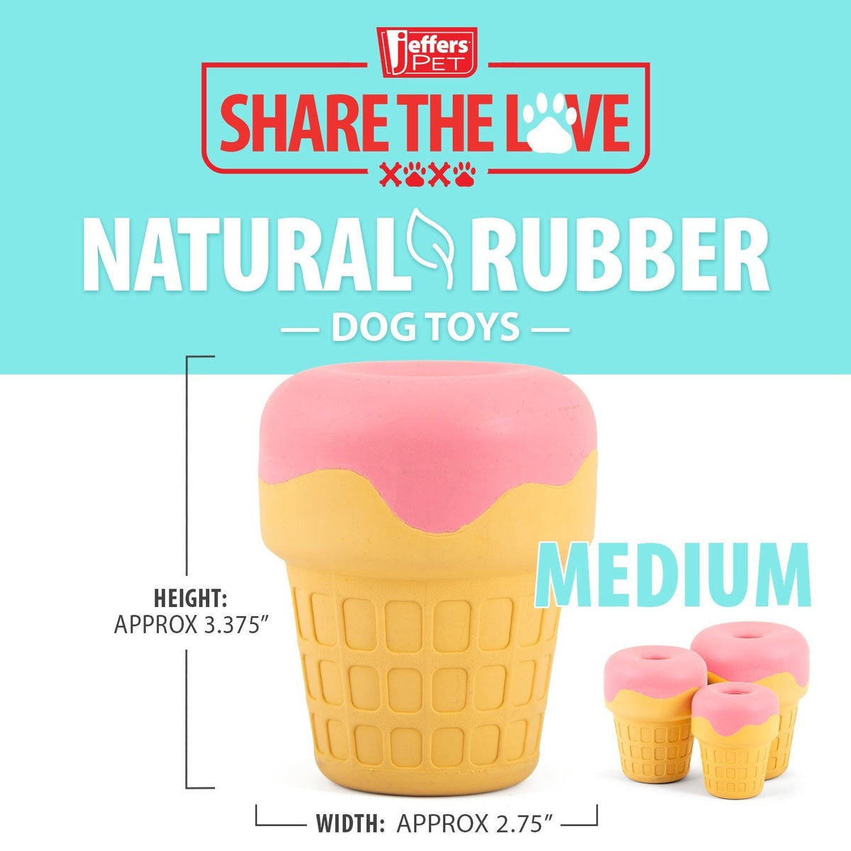 Jeffers Ice Cream Cone Natural Rubber Stuffable Treat Dispensing Dental Dog Chew Toy