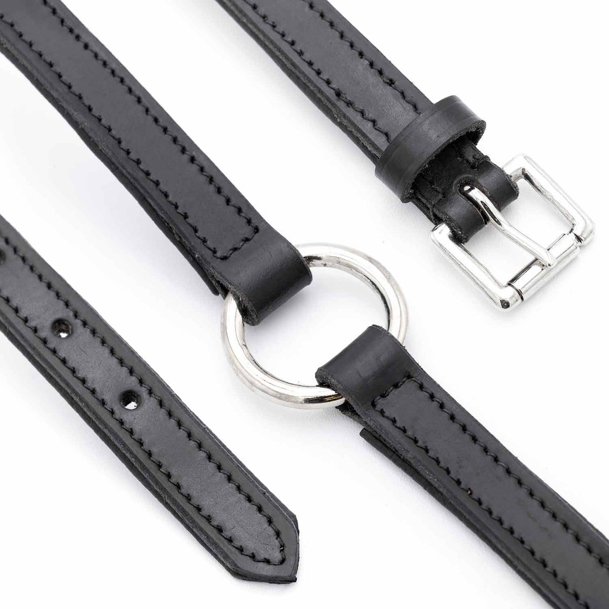 Jeffers Padded Black Leather Dog Collars with O-Ring and Nickel Hardware