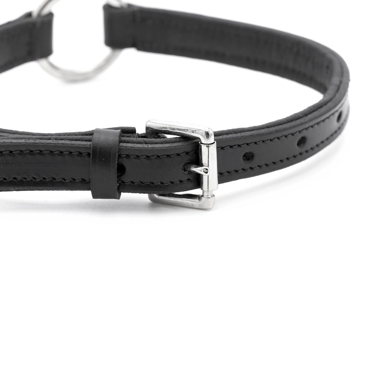 Jeffers Padded Black Leather Dog Collars with O-Ring and Nickel Hardware