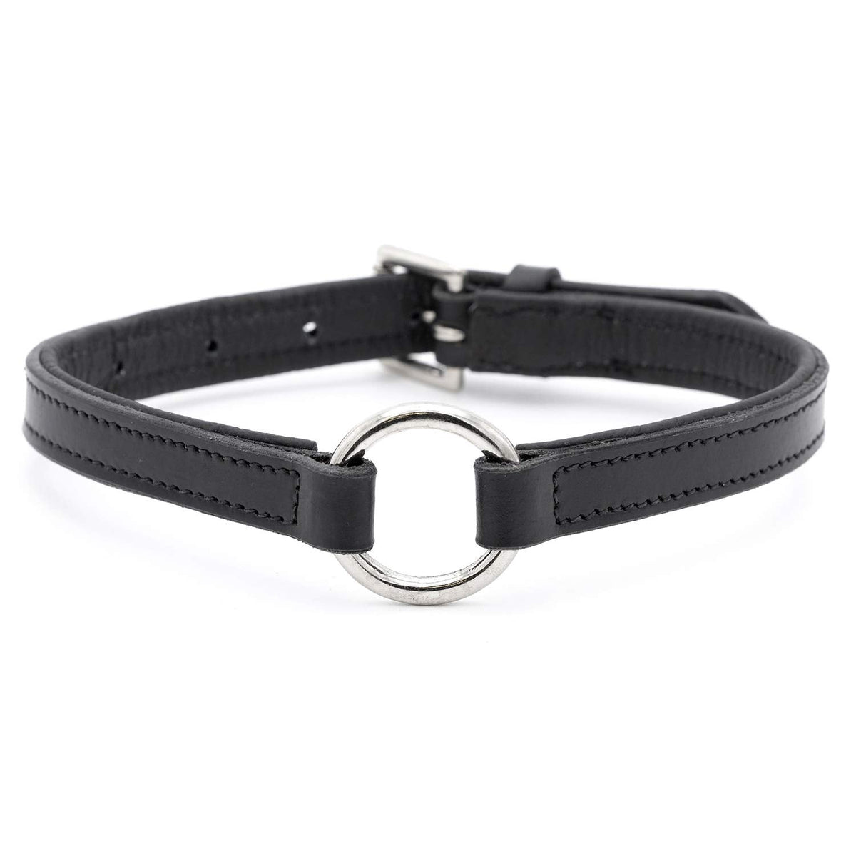 Jeffers Padded Black Leather Dog Collars with O-Ring and Nickel Hardware
