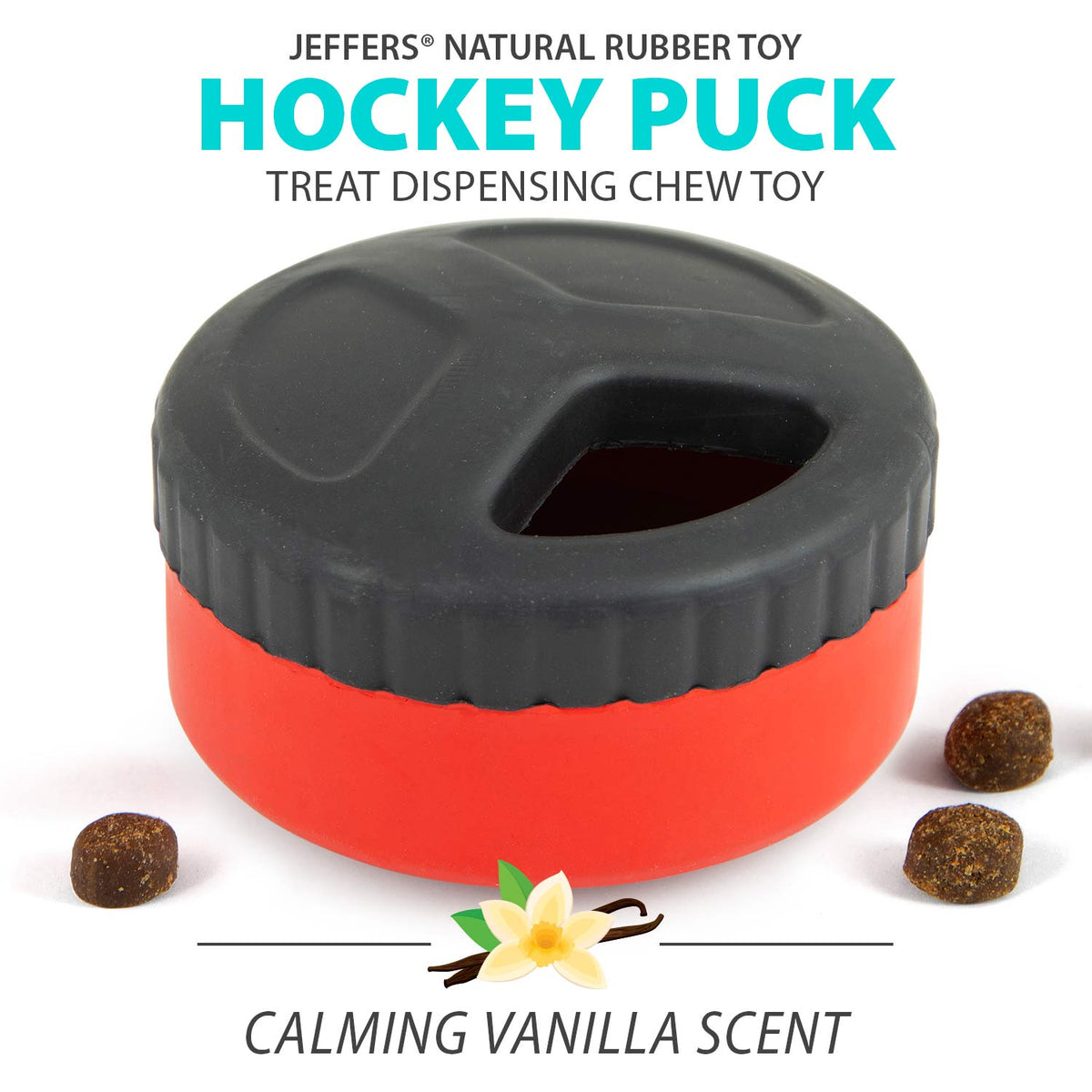 Jeffers Red Hockey Puck Natural Rubber Treat Dispensing Dental Dog Chew Toy
