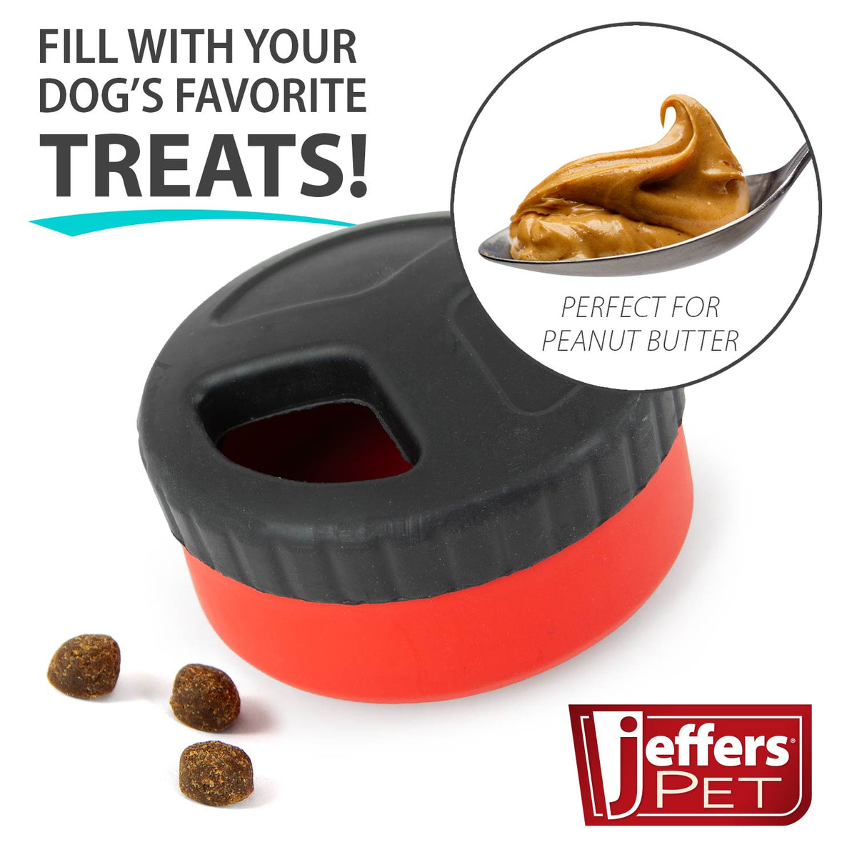 Jeffers Red Hockey Puck Natural Rubber Treat Dispensing Dental Dog Chew Toy