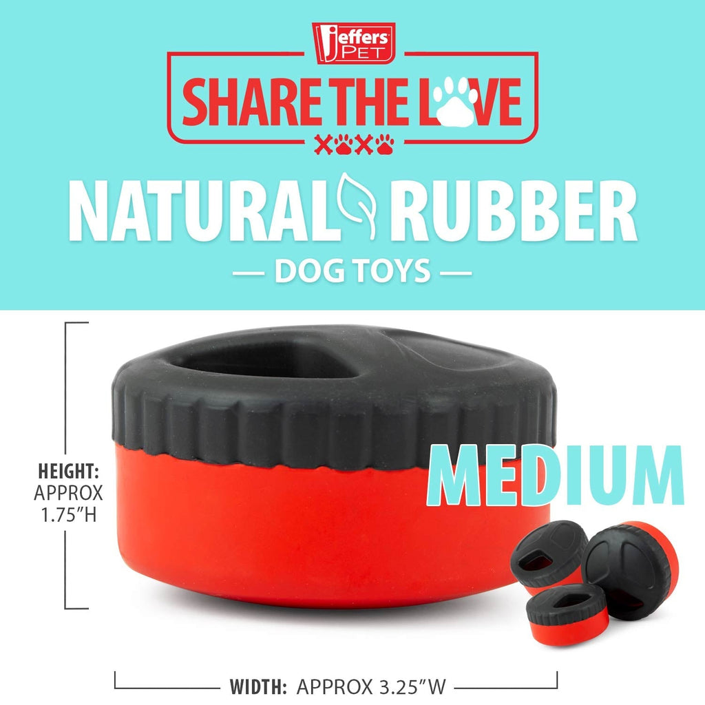 Jeffers Red Hockey Puck Natural Rubber Treat Dispensing Dental Dog Chew Toy