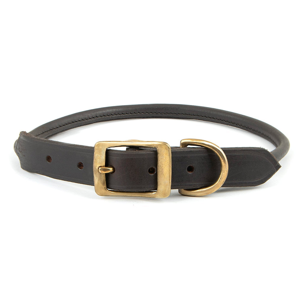 Jeffers Rolled Leather Dog Collars with Brass Hardware